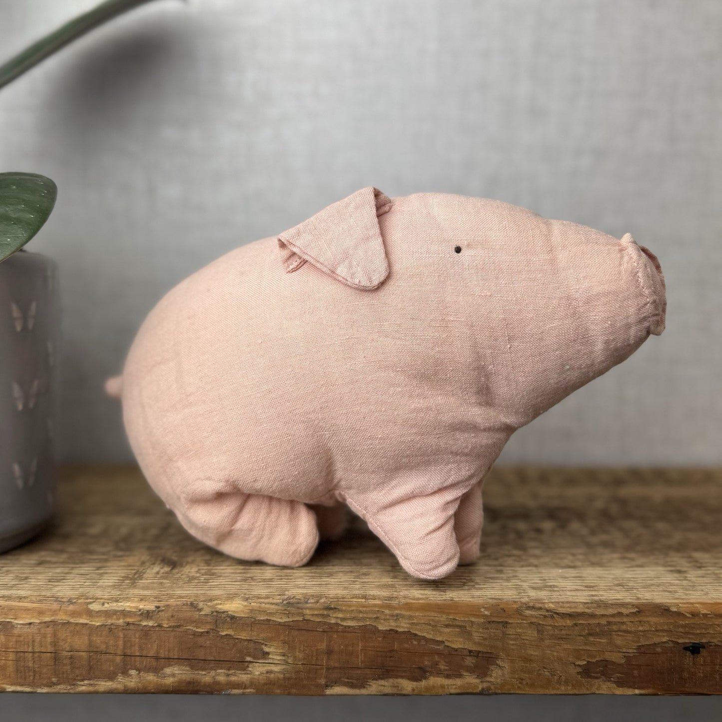 Maileg Pink Linen Pig 8" - Pig Beanie Linen Soft Toy Pig - Retired Maileg 2016