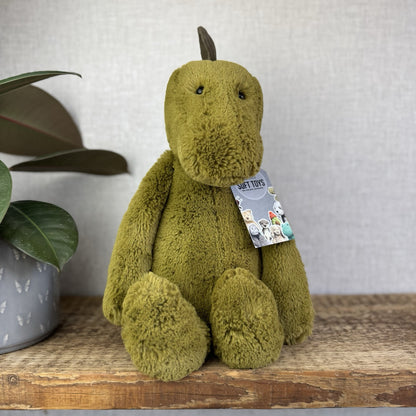 Jellycat Large Bashful Dinosaur - Large Dark Green Dinosaur Retired 16"