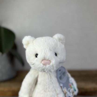 Jellycat Medium Bashful Cream Cat Kitten - Cream Cat With Whiskers Retired 12”