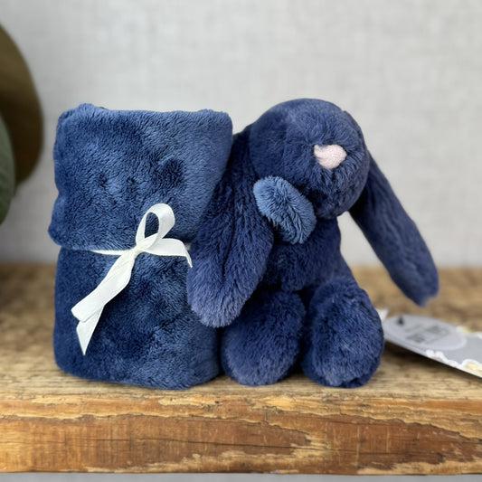 Jellycat Navy Bashful Bunny Soother Comfort Blanket - New Without Tags Retired