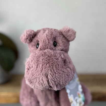 Jellycat Medium Huggady Hippo - Floppy Hippo Beanie Purple Plush Soft Toy 10"