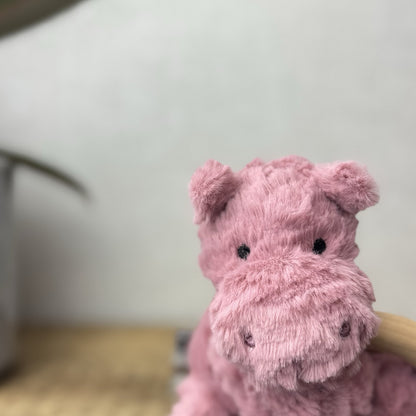 Jellycat Fuddlewuddle Hippo Wooden Ring Toy - Wooden Teether Pink Baby NWOT 5”