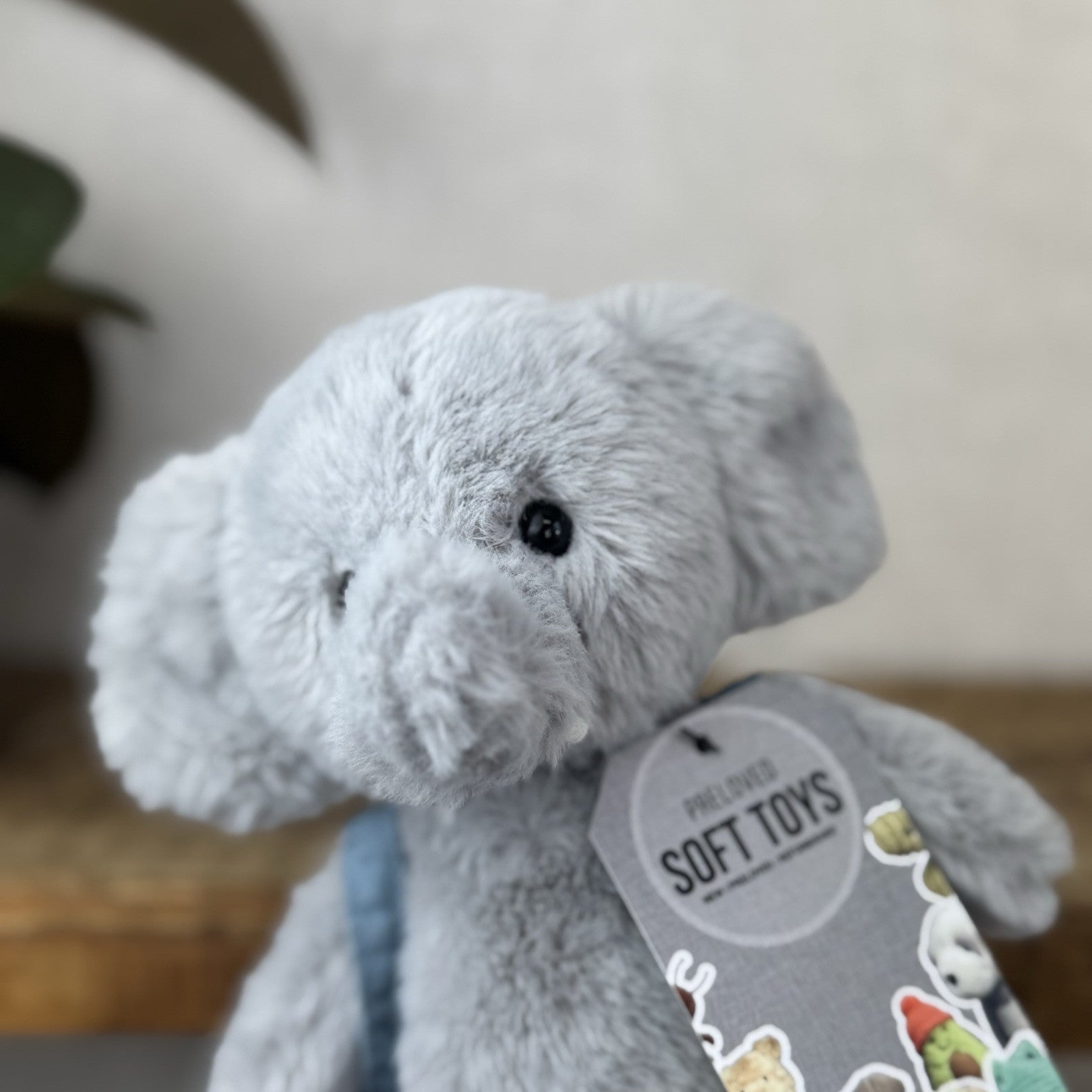 Jellycat Backpack Elephant - Fluffy Grey/Blue Elephant With Rucksack Retired 9”
