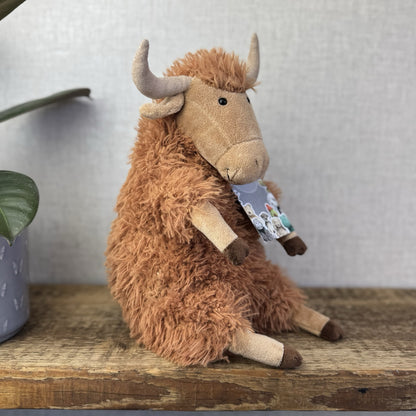 Jellycat Herbie Highland Cow - Longhorn Brown Cow Fluffy Medium Plush 12”