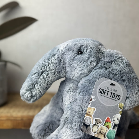 Jellycat Medium Elly Elephant - Grey/Silver Mix Elephant Beanie Super Soft 8”