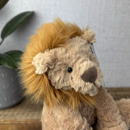 Jellycat Medium Fuddlewuddle Lion - Textured Sitting Lion Beanie Soft Toy 9”