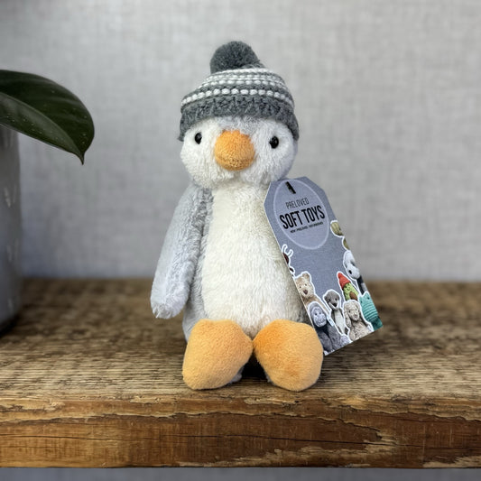Jellycat Bashful Grey Bobble Hat Penguin - Small Retired Light Grey Penguin 8”