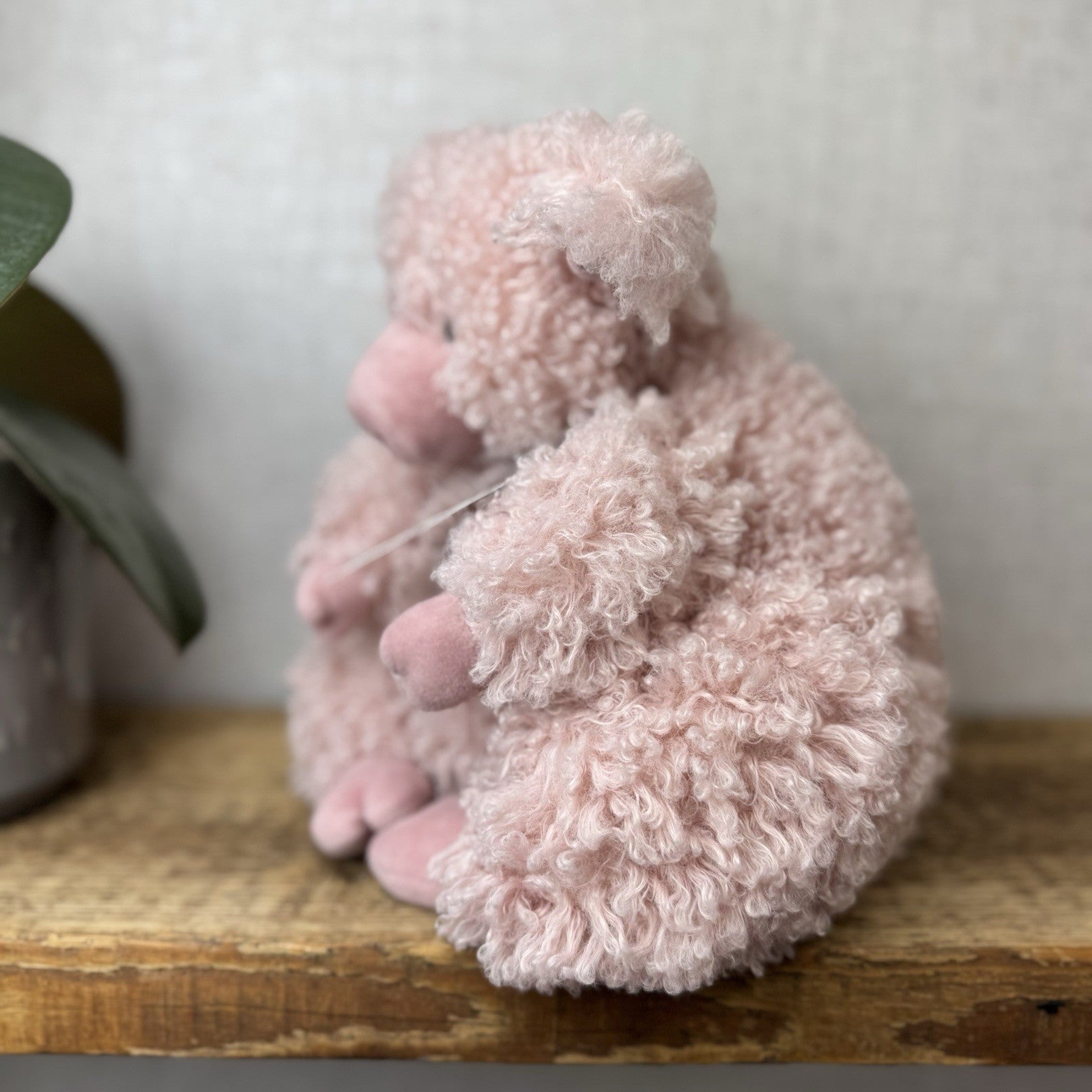 Jellycat Bobbleton Pig - Big Curly Haired Light Pink Pig Rare Retired Beanie 12"