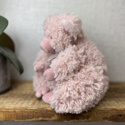 Jellycat Bobbleton Pig - Big Curly Haired Light Pink Pig Rare Retired Beanie 12"