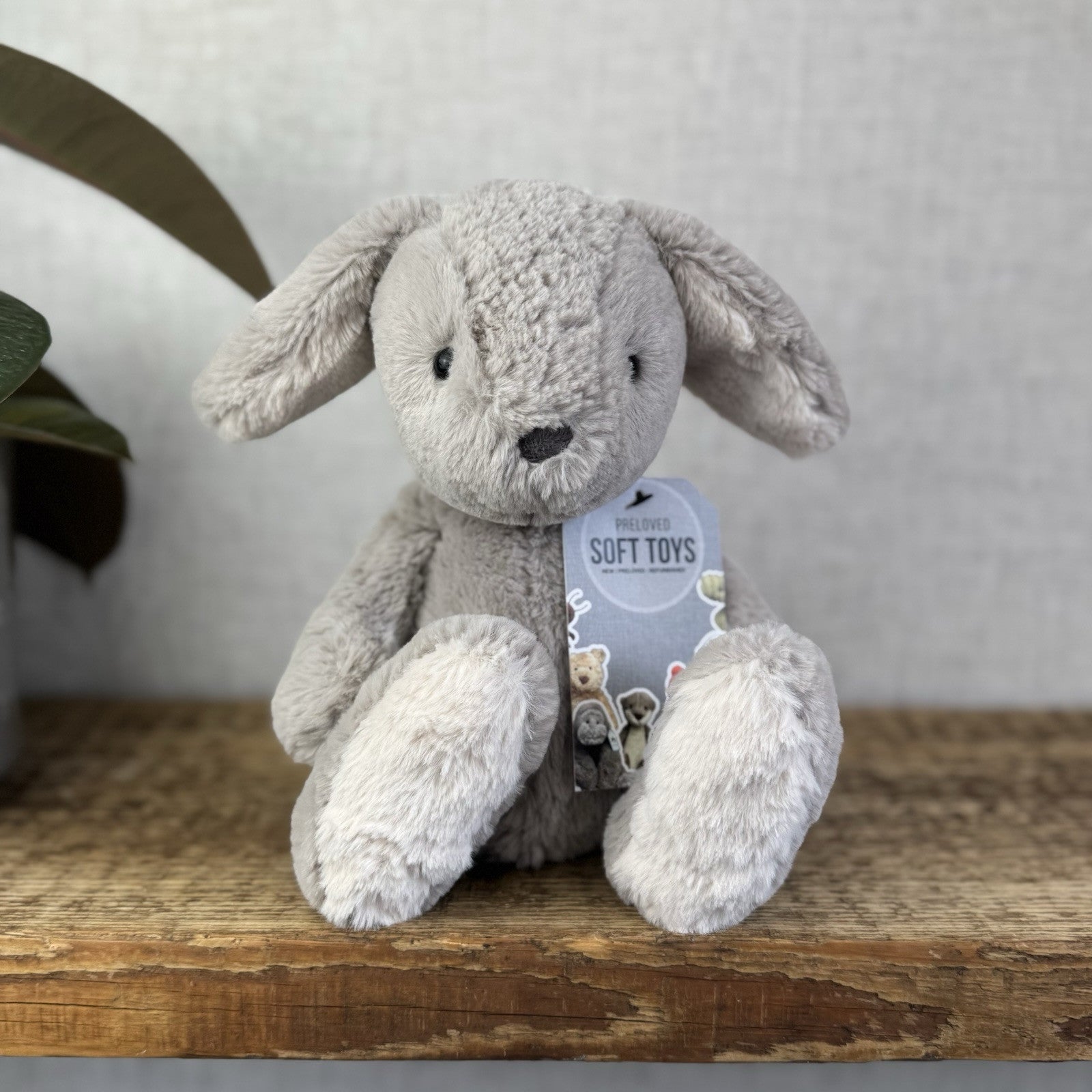 Jellycat Nibs Bunny - Retired Grey Beanie Rabbit - Big Feet Lop Eared 9"