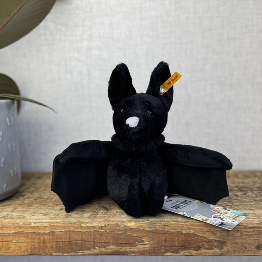 Steiff Boris Bat - Small Black Fluffy Bat Collectible - Steiff 056604 18cm Bat