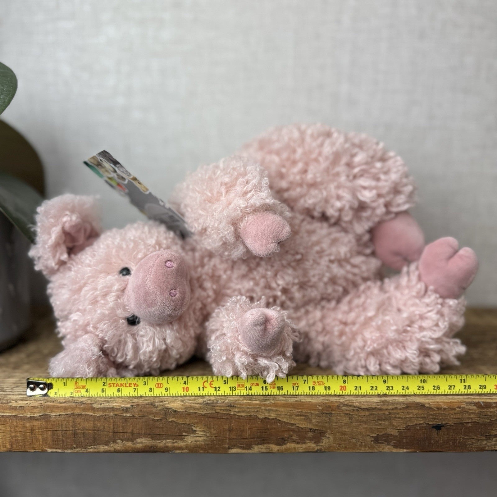 Jellycat Bobbleton Pig - Big Curly Haired Light Pink Pig Rare Retired Beanie 12"