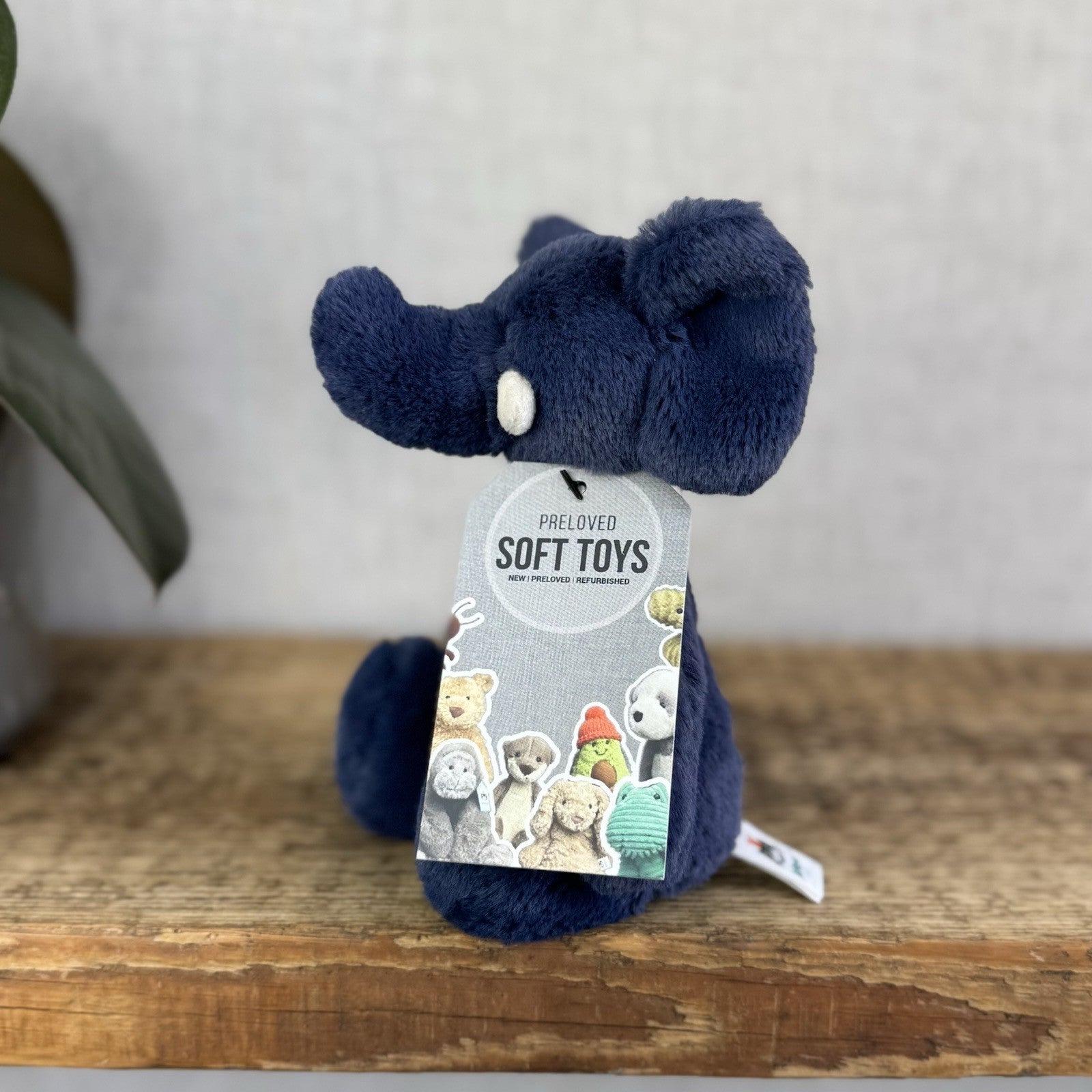 Jellycat Small Bashful Navy Elephant - Bashful Elephant Navy With Tusks NWOT 8"