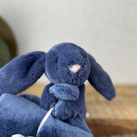 Jellycat Navy Bashful Bunny Soother Comfort Blanket - New Without Tags Retired