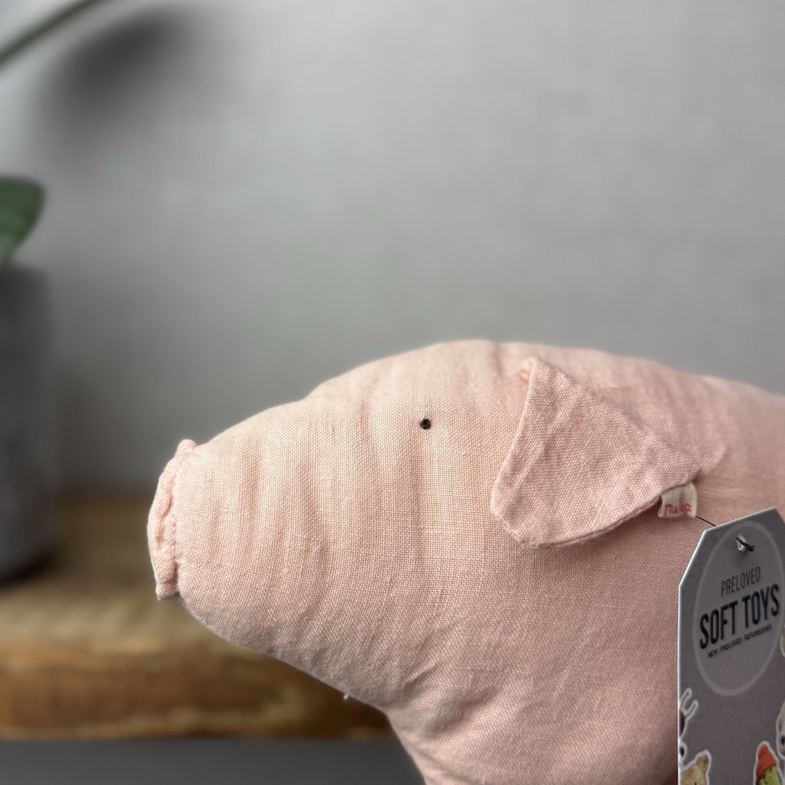 Maileg Pink Linen Pig 8" - Pig Beanie Linen Soft Toy Pig - Retired Maileg 2016