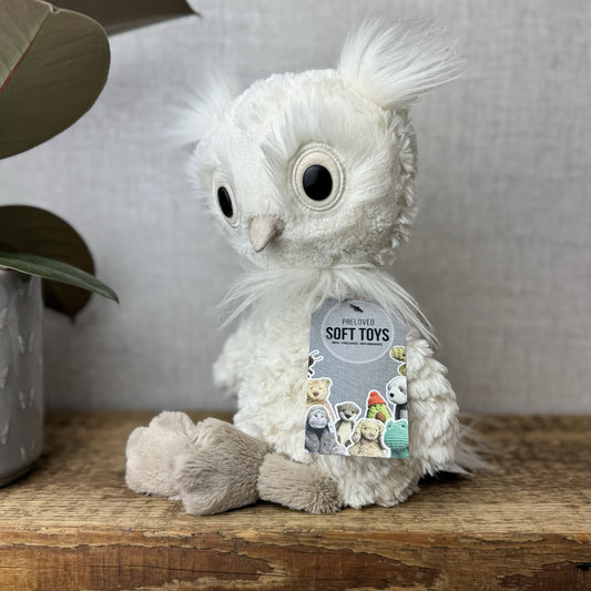 Jellycat Dapperdots Owl - Cream Fluffy Owl Big Eyed Textured Owl Beanie 12”