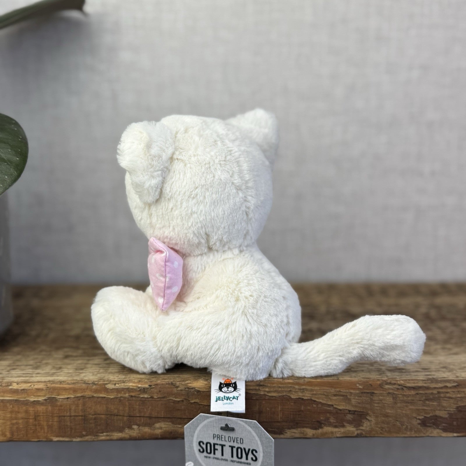 Jellycat Big Bow Cream Kitten - Small White Cat With Pink Bow Retired Small 6”