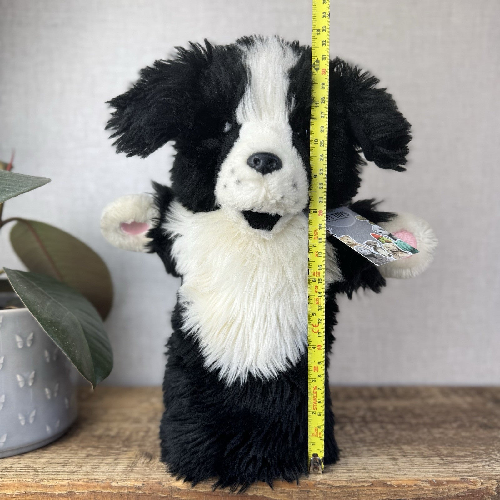The Puppet Company - Border Collie Dog Long Sleeve Puppet Black Fluffy 14"
