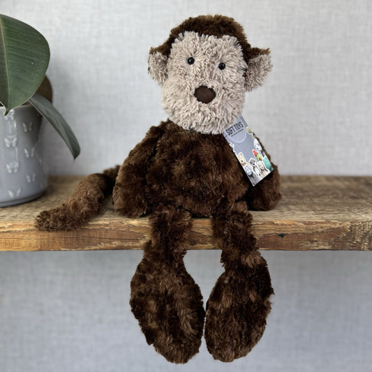Jellycat Medium Skiffles Monkey - Vintage Textured Beanie Monkey Soft Toy 16"