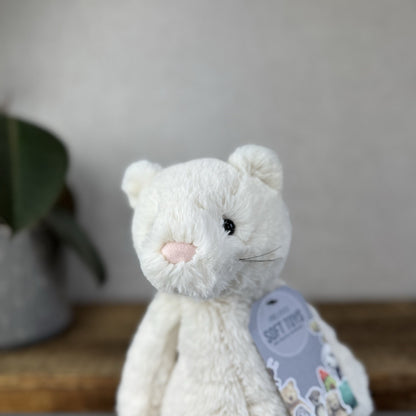 Jellycat Medium Bashful Cream Cat Kitten - Cream Cat With Whiskers Retired 12”