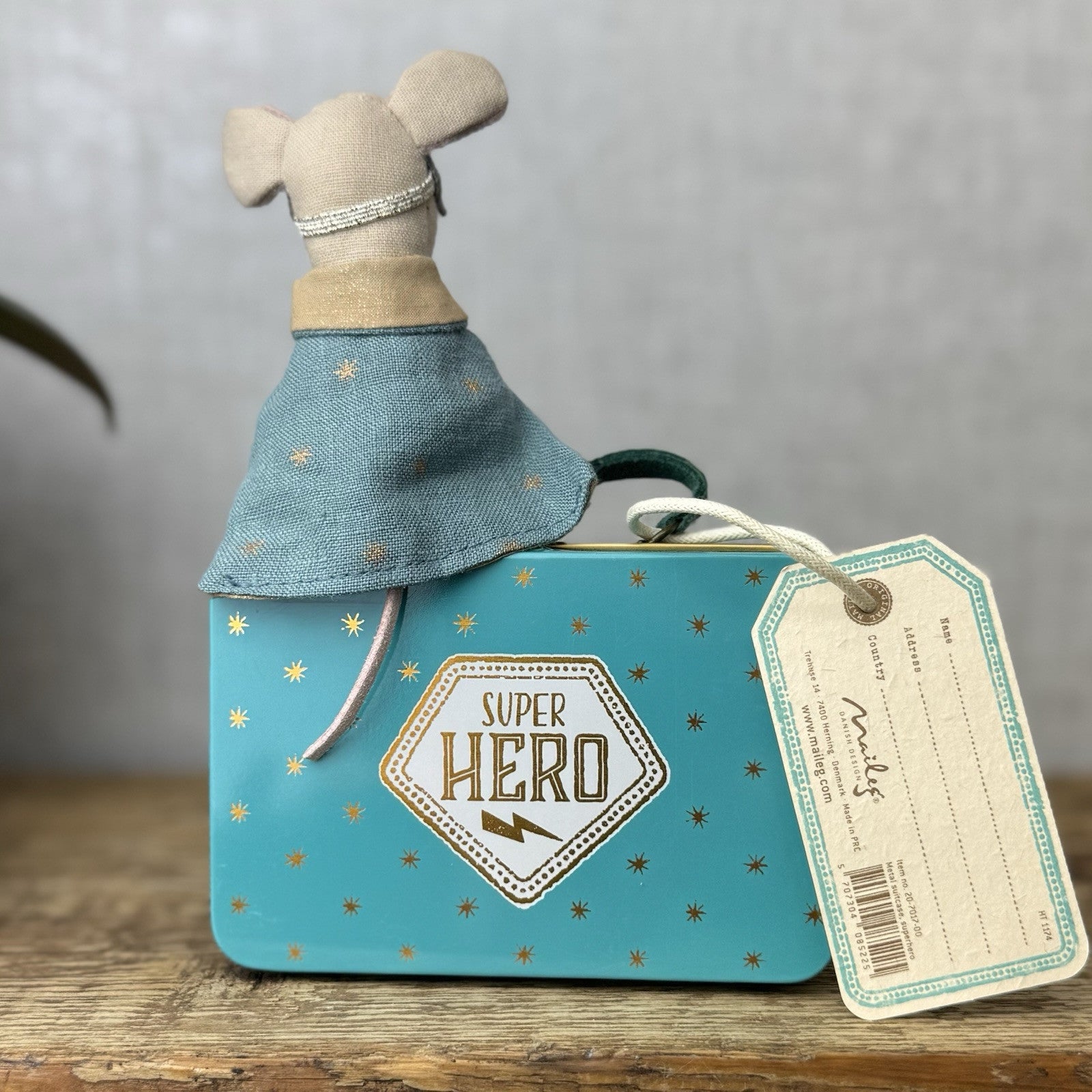 Maileg Superhero In Suitcase - Old Style Retired Superhero Mouse 2017