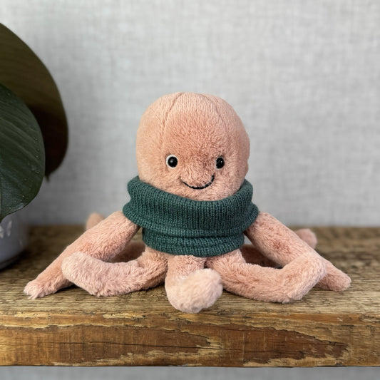 Jellycat Cozy Crew Octopus - Peach Octopus Beanie In A Jumper Cute Retired  5"