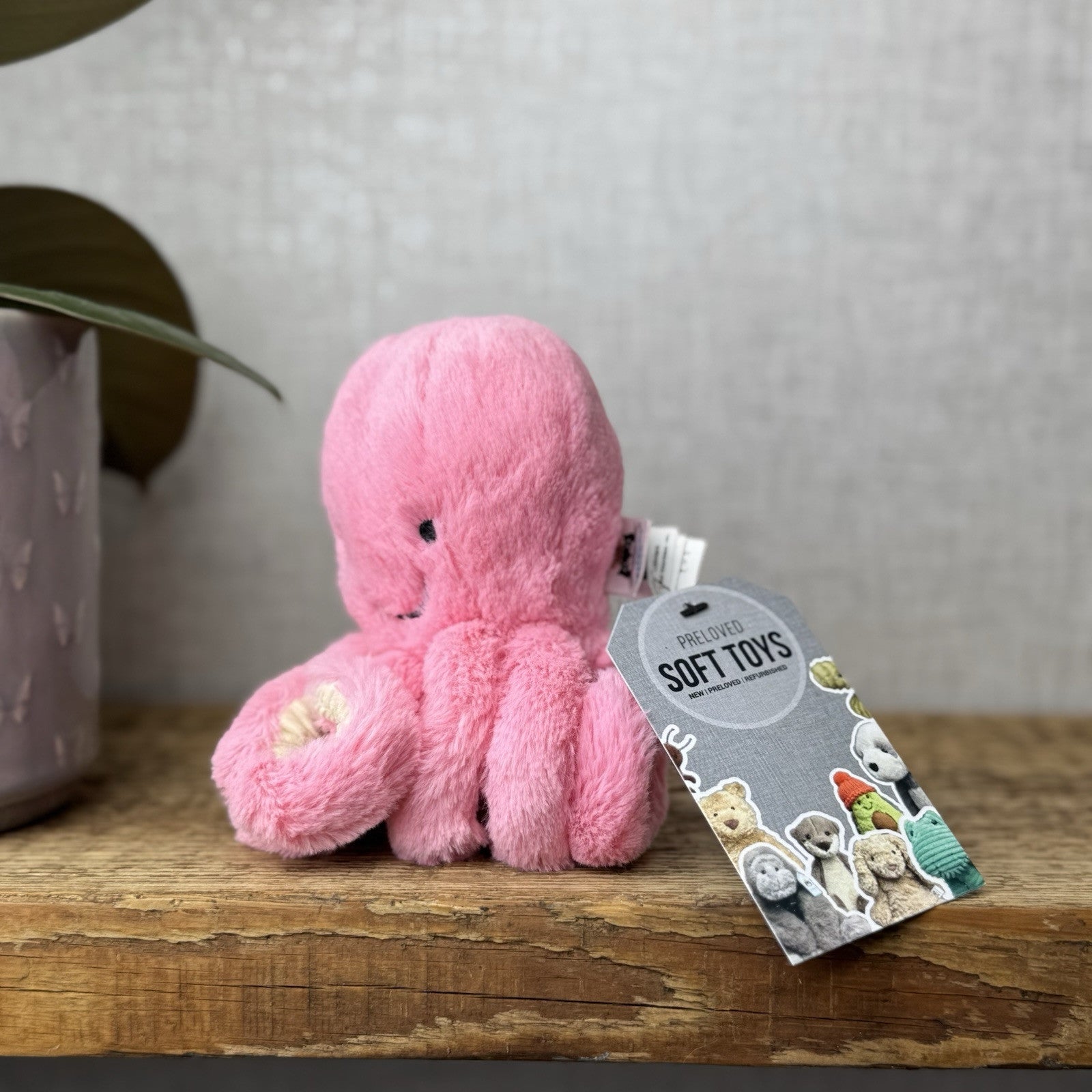 Jellycat Tiny Candie Octopus - Tiny Bright Pink Octopus Plush Beanie Retired 5”