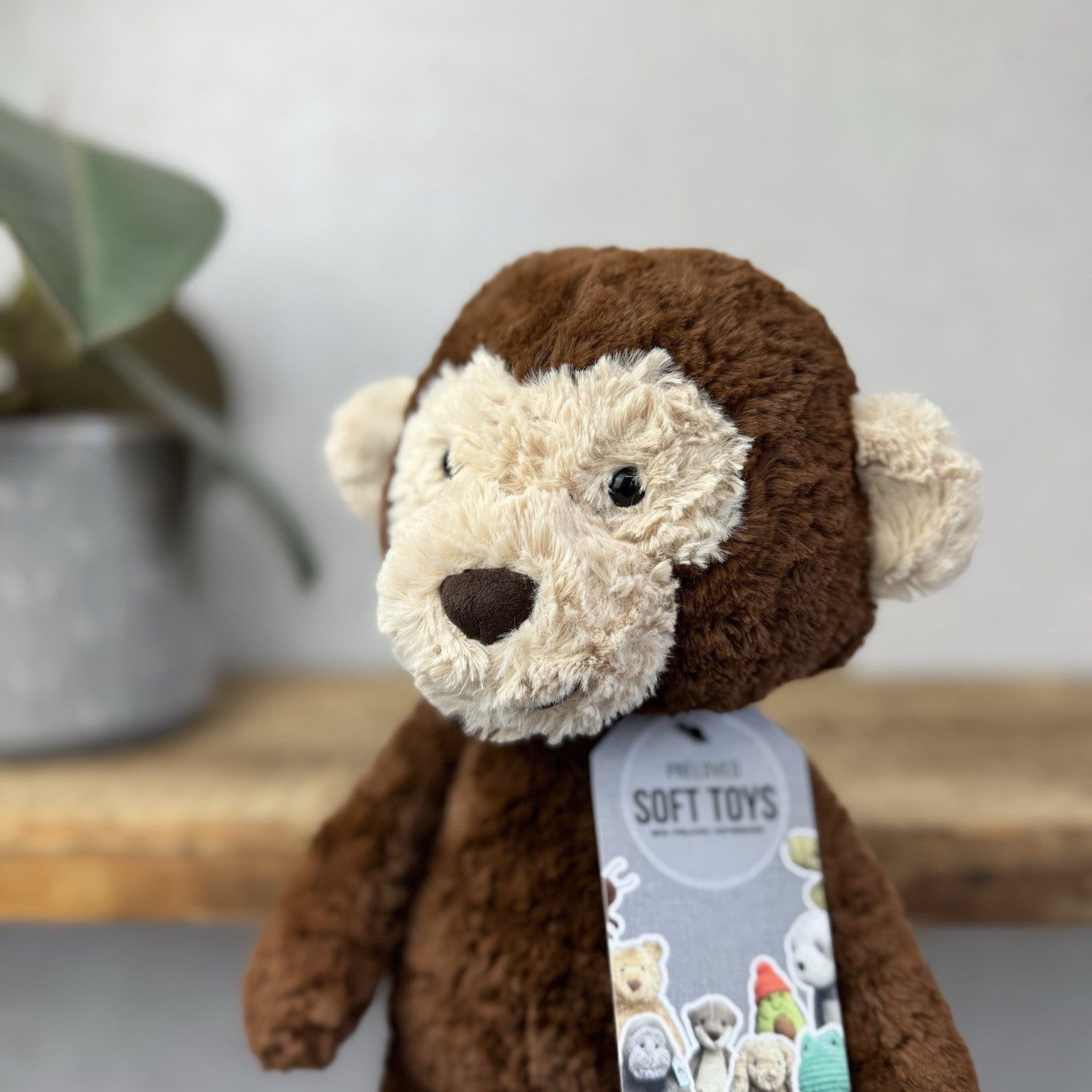 Jellycat Tuffet Monkey - Medium Brown Beanie Plush Textured Soft Toy Retired 12"