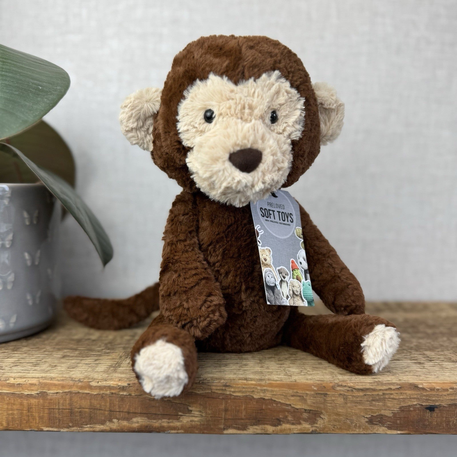 Jellycat Tuffet Monkey - Medium Brown Beanie Plush Textured Soft Toy Retired 12"