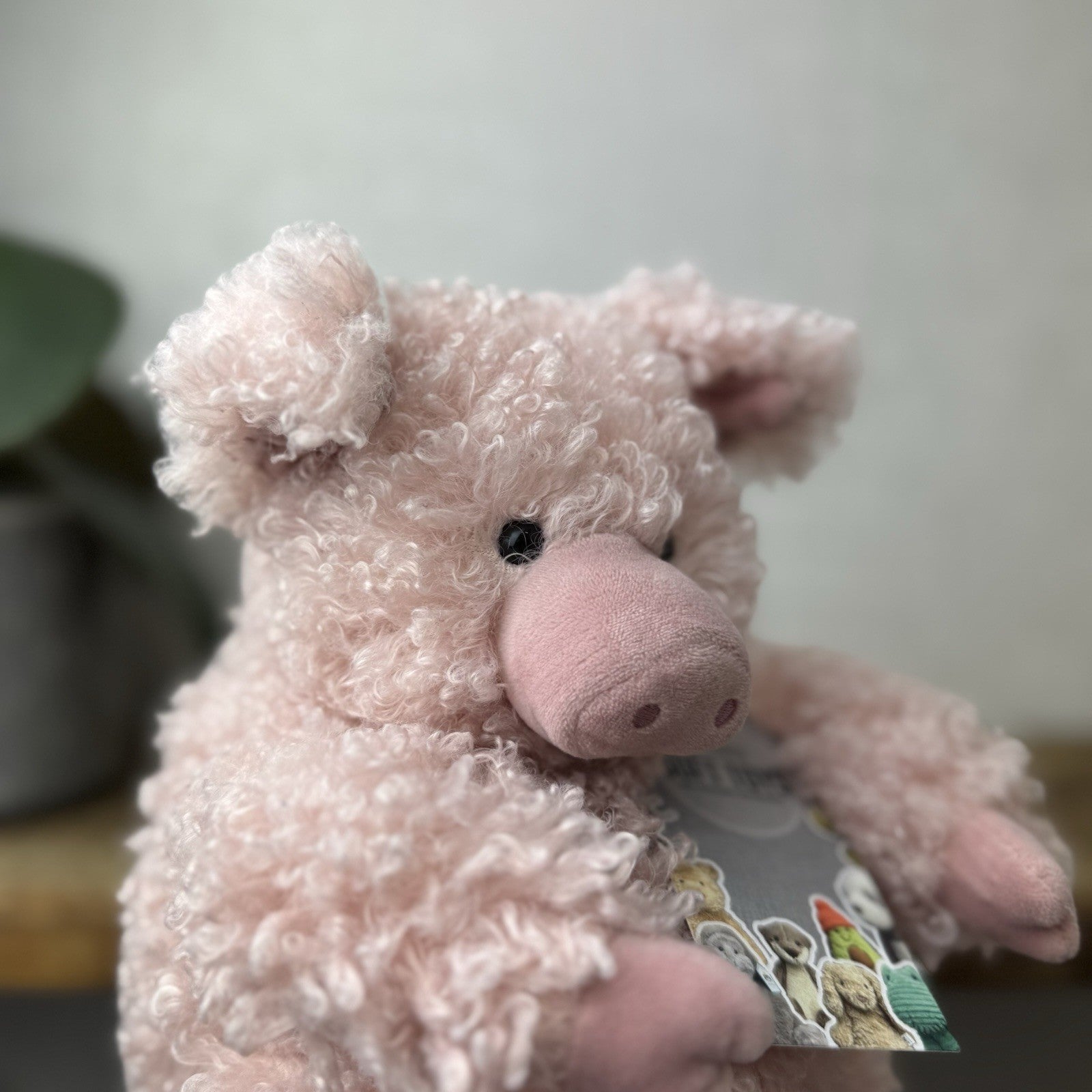 Jellycat Bobbleton Pig - Big Curly Haired Light Pink Pig Rare Retired Beanie 12"