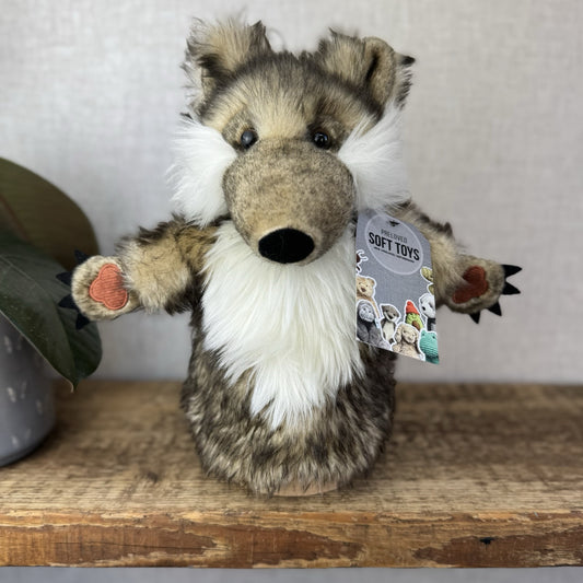 The Puppet Company - Grey Fluffy Wolf Puppet - Fairytail Puppet Soft Play 12"