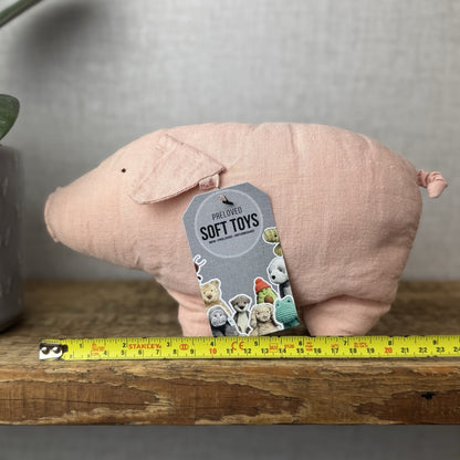 Maileg Pink Linen Pig 8" - Pig Beanie Linen Soft Toy Pig - Retired Maileg 2016