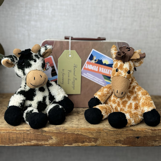 Jellycat Animal Baggage Giraffe & Cow - Jellycat In A Tin Retired 2008 With Tags