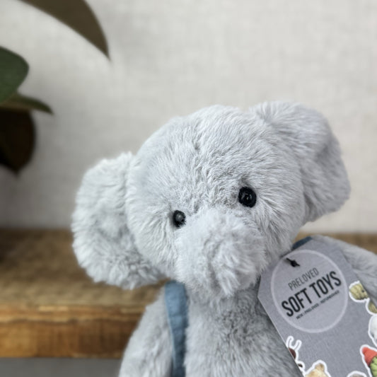 Jellycat Backpack Elephant - Fluffy Grey/Blue Elephant With Rucksack Retired 9”