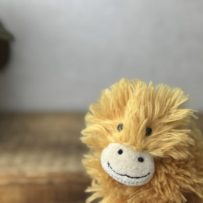 Jellycat Tiny Truffles Highland Cow - Tiny Orange Fluffy Cow Mini Beanie Toy 4”