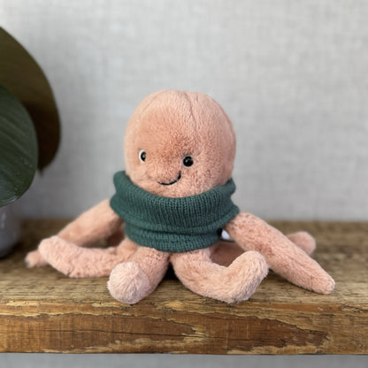 Jellycat Cozy Crew Octopus - Peach Octopus Beanie In A Jumper Cute Retired  5"