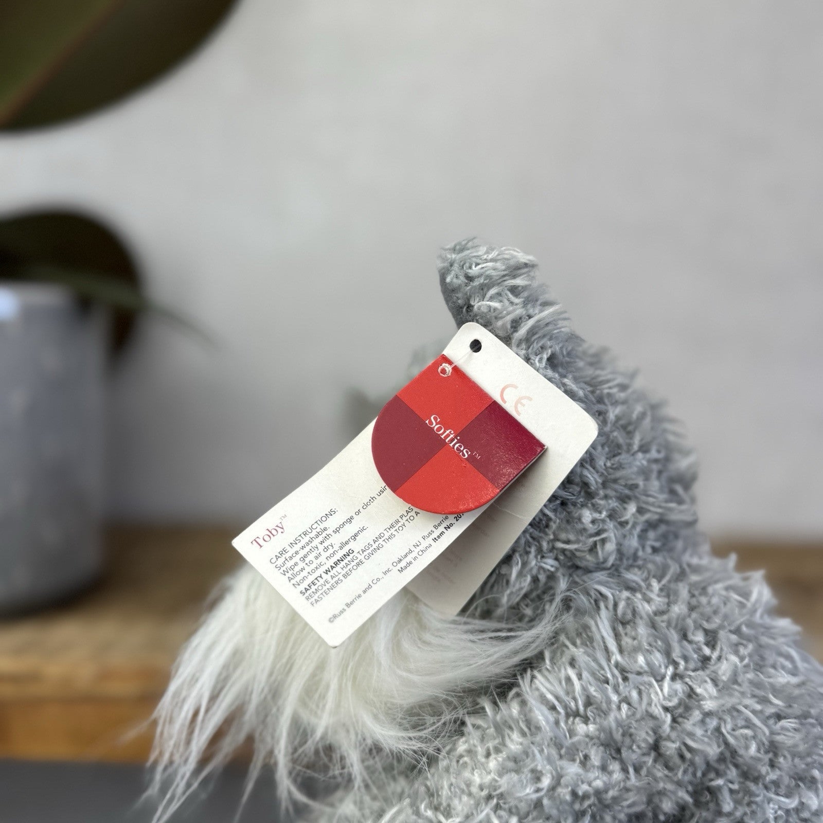 Russ Berrie Softies Toby - Grey Schnauzer Dog Soft Toy Beanie Plush Tags 8"