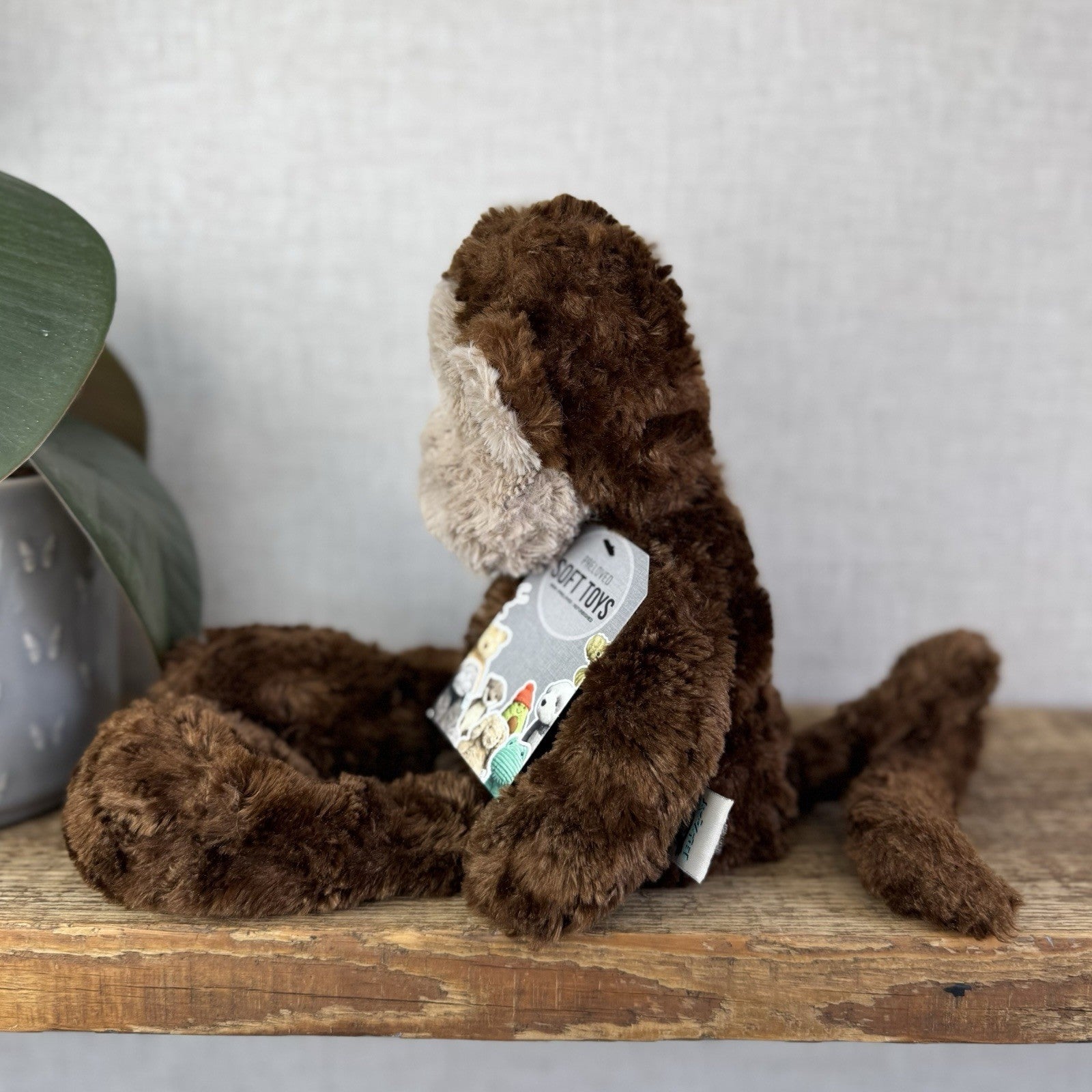 Jellycat Medium Skiffles Monkey - Vintage Textured Beanie Monkey Soft Toy 16"
