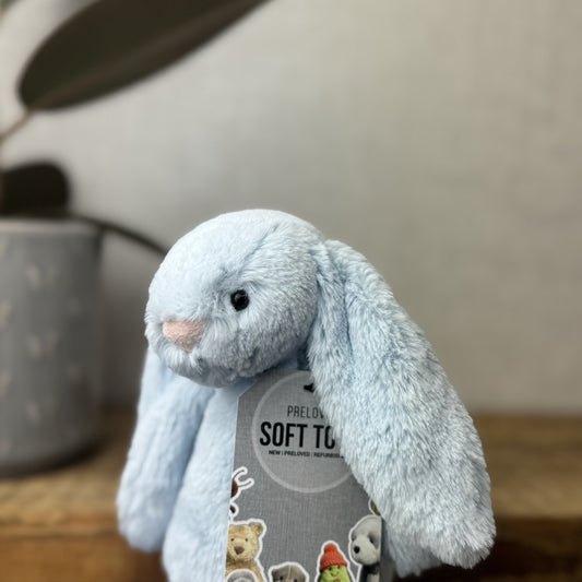 Jellycat Bashful Bunny Rattle Baby Blue - Baby Blue Small Rabbit Soft Toy 8”