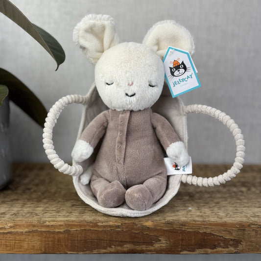 Jellycat Rock A Bye Mouse - Soft Toy In Basket Plush Mouse In Babygrow Cute 8"