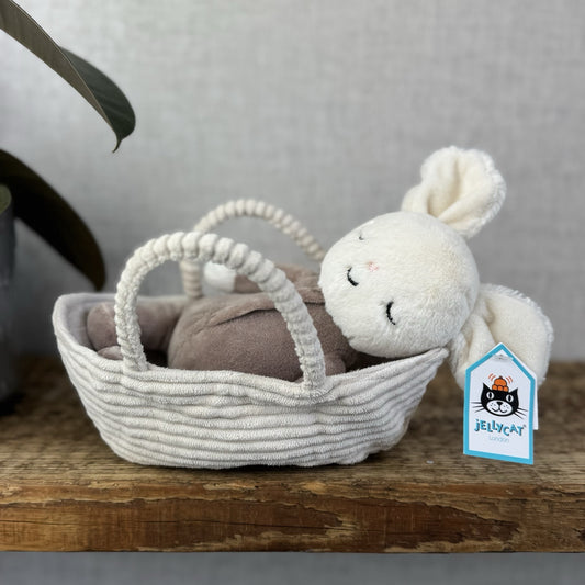 Jellycat Rock A Bye Mouse - Soft Toy In Basket Plush Mouse In Babygrow Cute 8"
