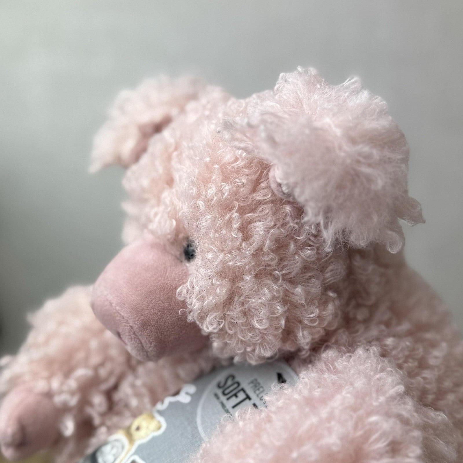 Jellycat Bobbleton Pig - Big Curly Haired Light Pink Pig Rare Retired Beanie 12"