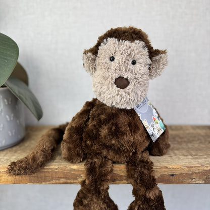 Jellycat Medium Skiffles Monkey - Vintage Textured Beanie Monkey Soft Toy 16"