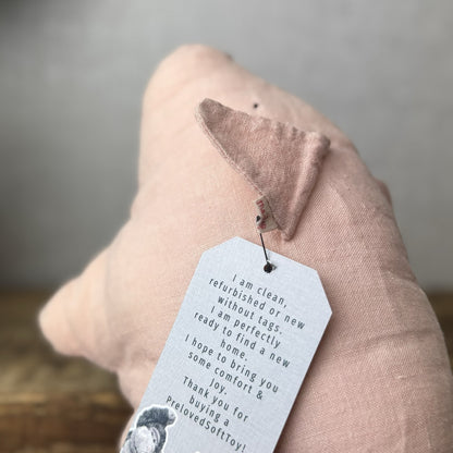 Maileg Pink Linen Pig 8" - Pig Beanie Linen Soft Toy Pig - Retired Maileg 2016