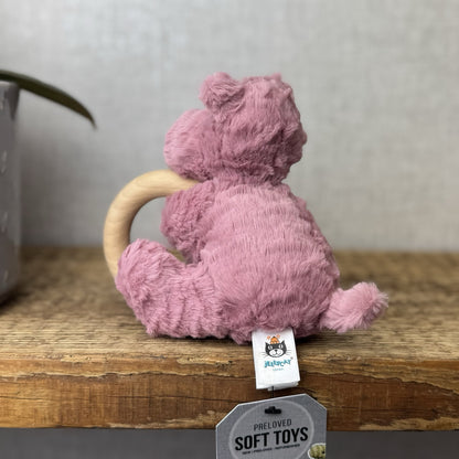 Jellycat Fuddlewuddle Hippo Wooden Ring Toy - Wooden Teether Pink Baby NWOT 5”