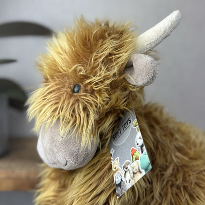 Jellycat Medium Truffles Cow - Fluffy Cow Cushion - Highland Cow 14”