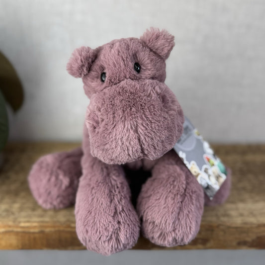 Jellycat Medium Huggady Hippo - Floppy Hippo Beanie Purple Plush Soft Toy 10"