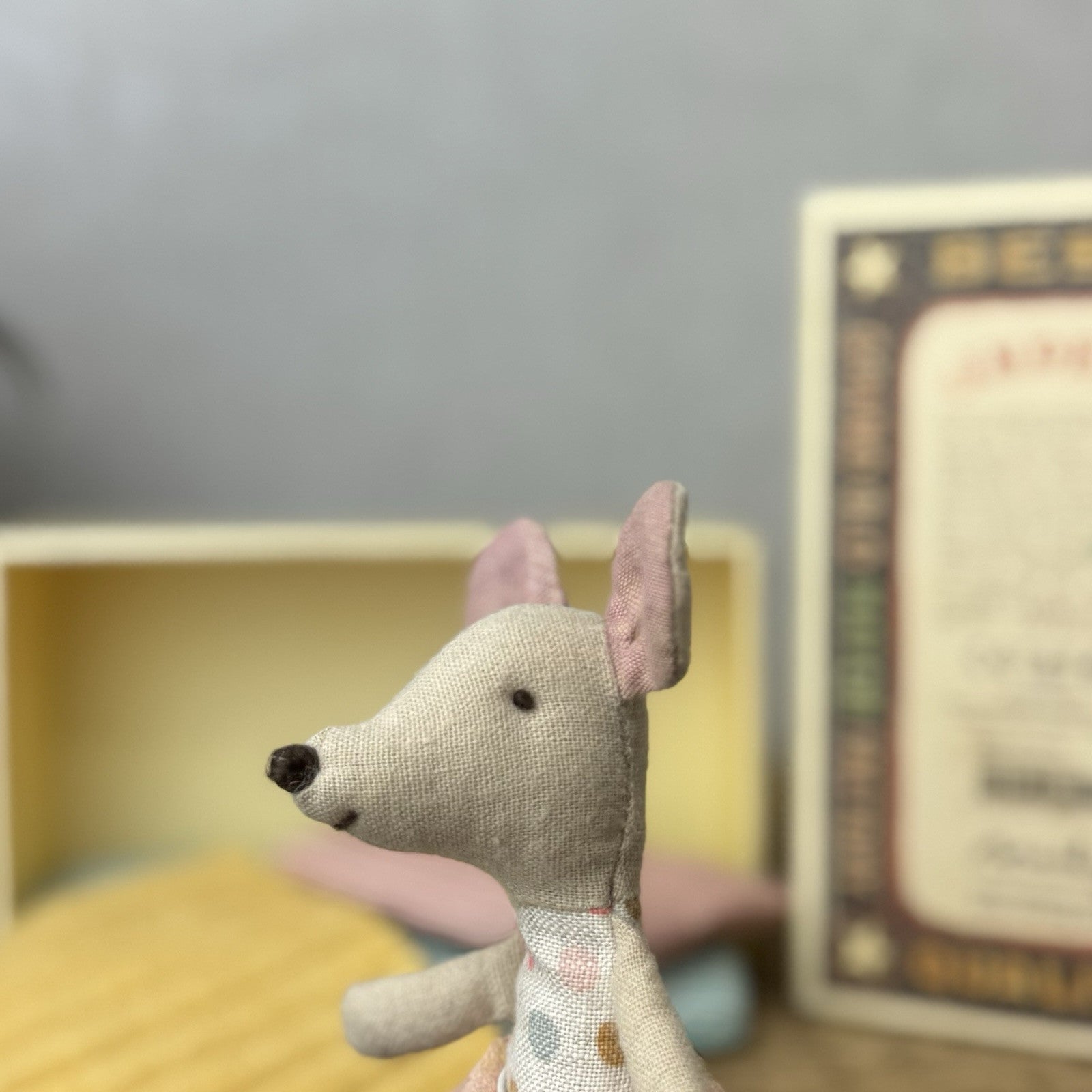Maileg Little Sister In Matchbox - Retired 2019 - Small Tutu Mouse Spotty Body 