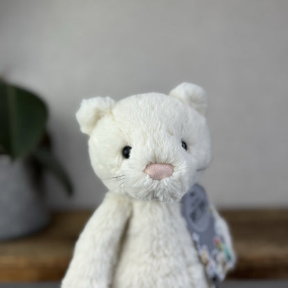 Jellycat Medium Bashful Cream Cat Kitten - Cream Cat With Whiskers Retired 12”