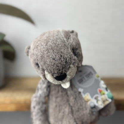 Jellycat Medium Bashful Marmot - Woodland Grey/brown Mix Cottontail Plush 12”